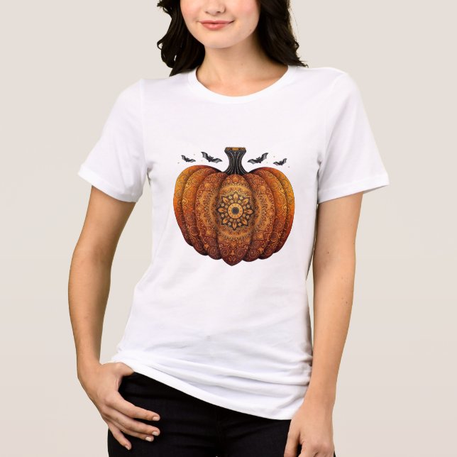 Pumpkin Mandala Magic Halloween Womens Tshirts (Front)