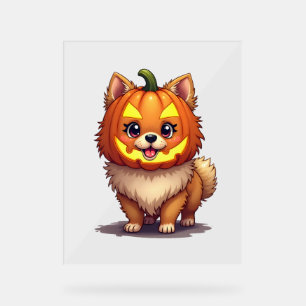 Pumpkin Mask Pomeranian Dog Acrylic Sign