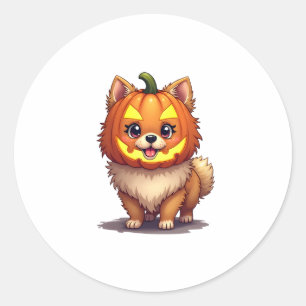 Pumpkin Mask Pomeranian Dog Classic Round Sticker