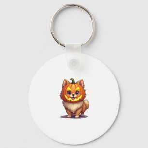 Pumpkin Mask Pomeranian Dog Key Ring