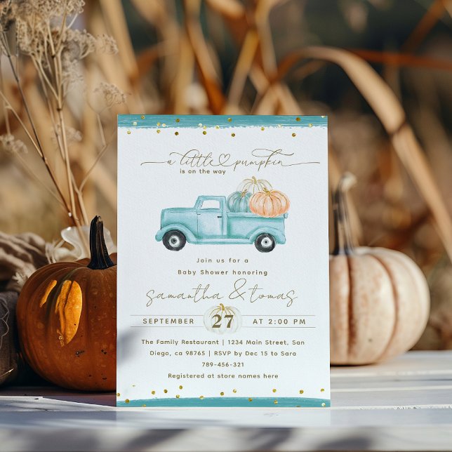 Pumpkin Minimalist Modern Fall Baby Boy Shower Invitation (Creator Uploaded)