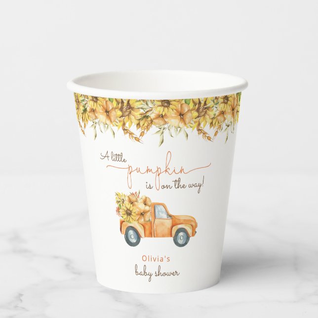 Pumpkin Minimalist Modern Fall Baby Shower Paper Cups (Front)