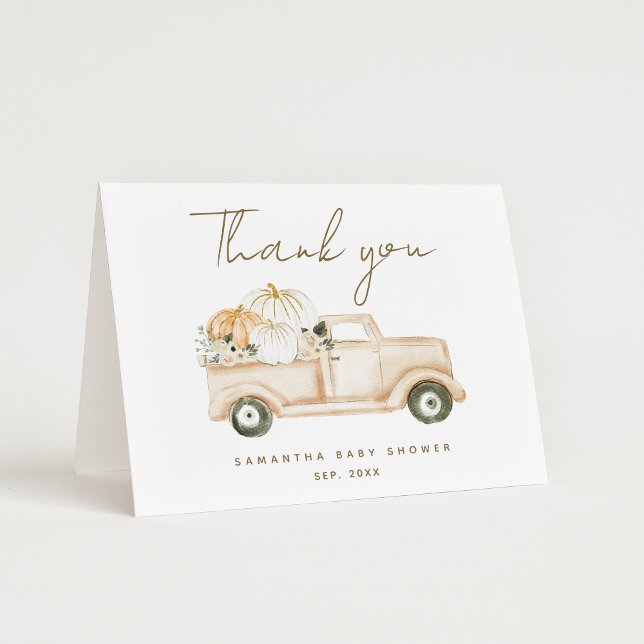 Pumpkin Minimalist Simple Modern Fall Baby Shower Thank You Card (Creator Uploaded)