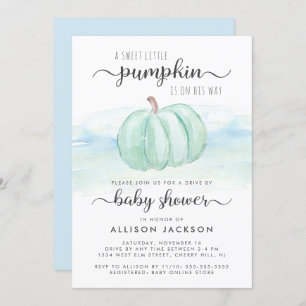 Pumpkin Mint Blue Baby Boy Drive By Shower Invitation