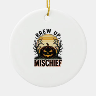 Pumpkin Mischief Shirt Vintage Halloween Graphic_1 Ceramic Tree Decoration