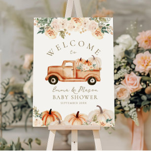 Pumpkin Modern Minimalist Fall Neutral Baby Shower Poster