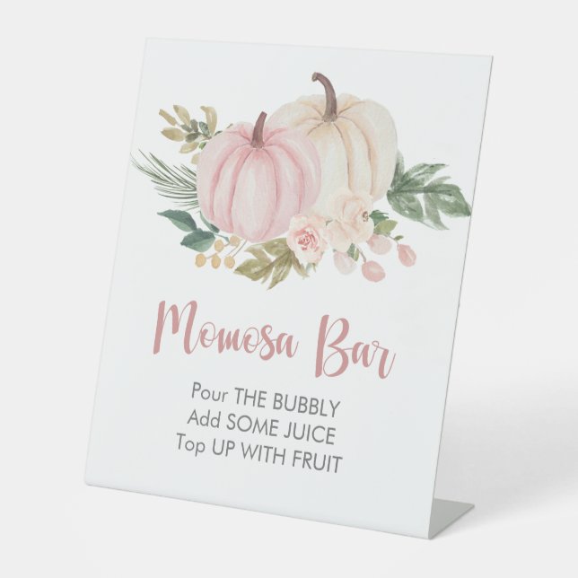 Pumpkin Momosa Bar Baby Shower Pedestal Sign (Front)