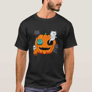 Pumpkin Monster Cats Lazy Halloween Costume Cute K T-Shirt