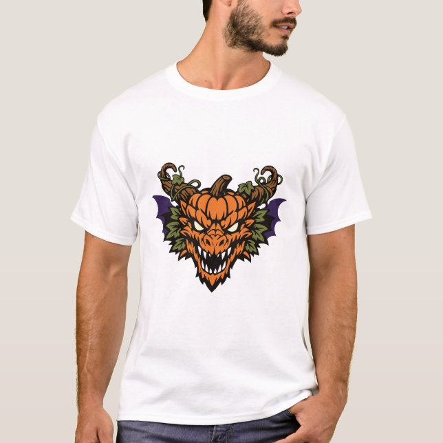 Pumpkin Monster Halloween Bat T-Shirt (Front)
