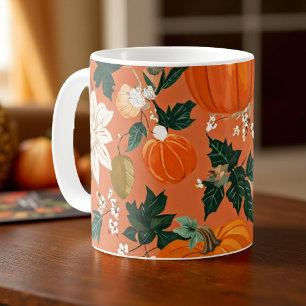 Pumpkin Mug Orange Watercolor Fall Leaves