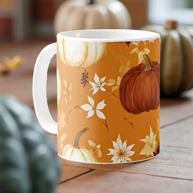 Pumpkin Mug Orange Watercolor Fall Leaves  (Creator Uploaded)