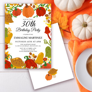 Pumpkin Mushroom Forest Fall 30th Birthday Invitation