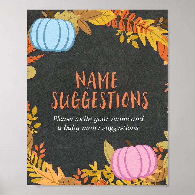 Pumpkin Name Suggestions Board Gender Reveal Party Poster (Front)