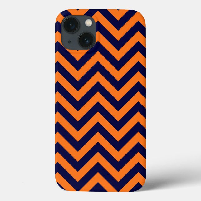 Pumpkin, Navy Blue Large Chevron ZigZag Pattern Case-Mate iPhone Case (Back)