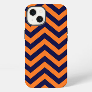 Pumpkin, Navy Blue Large Chevron ZigZag Pattern iPhone 13 Case