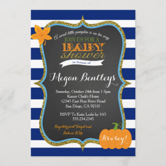 Pumpkin Navy Boy Baby Shower Invitation