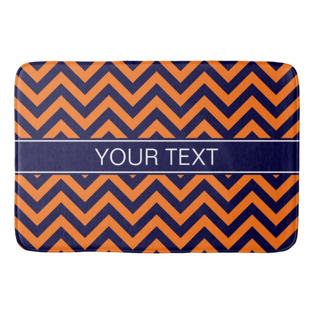 Pumpkin Navy LG Chevron Navy Blue Name Monogram Bath Mat (Front)