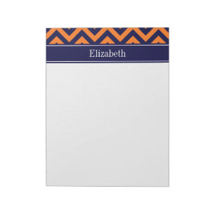 Pumpkin Navy LG Chevron Navy Blue Name Monogram Notepad
