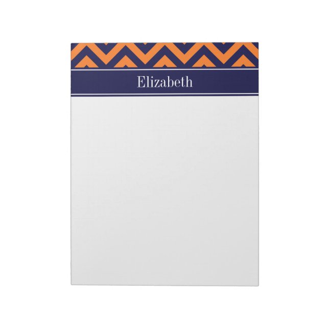 Pumpkin Navy LG Chevron Navy Blue Name Monogram Notepad (Rotated)