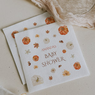 Pumpkin Neutral Fall Autumn Baby Shower Floral Napkin
