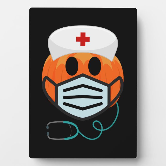 Pumpkin Nurse Funny Scary Halloween Nurse Costume Plaque (Front)