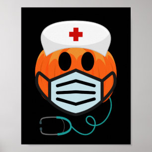 Pumpkin Nurse Funny Scary Halloween Nurse Costume Poster