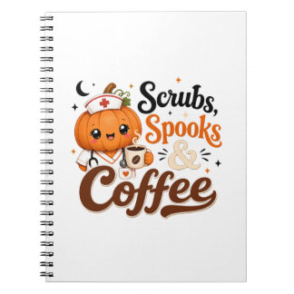 Pumpkin Nurse Scrubs Spooks Halloween Coffee Notebook