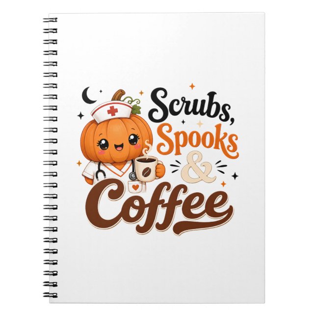 Pumpkin Nurse Scrubs Spooks Halloween Coffee Notebook (Front)