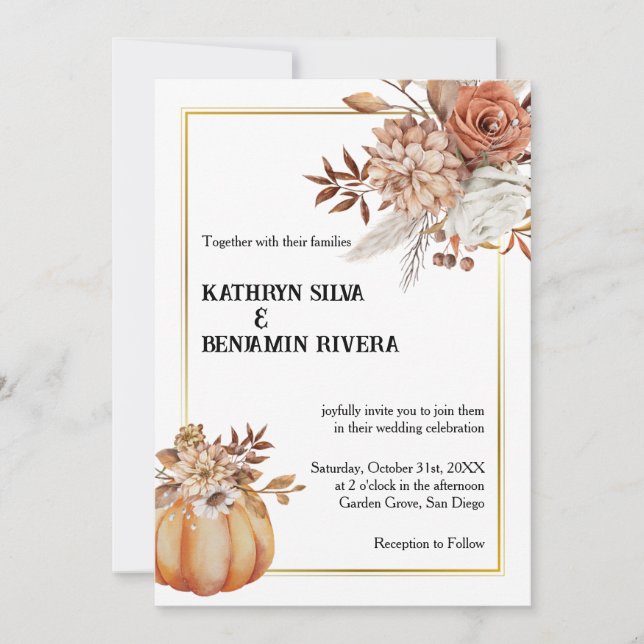 Pumpkin October Elegant Fall Wedding Invitation (Front)