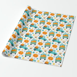 Pumpkin on a truck thanksgiving pattern wrapping paper