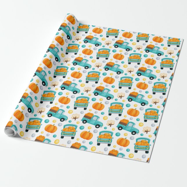 Pumpkin on a truck thanksgiving pattern wrapping paper (Unrolled)