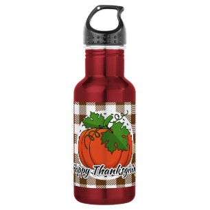 Pumpkin on Brown Plaid - Happy Thanksgiving 532 Ml Water Bottle