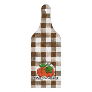 Pumpkin on Brown Plaid - Happy Thanksgiving Cutting Board