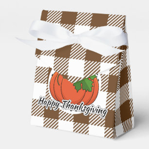 Pumpkin on Brown Plaid - Happy Thanksgiving Favour Box
