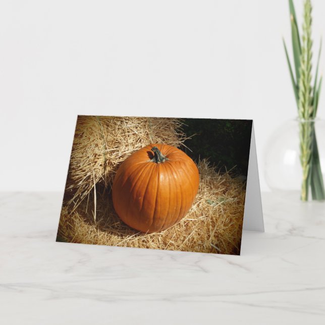 Pumpkin on Hay Bales Holiday Card (Front)