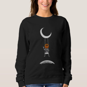 Pumpkin On Moon Swing  Spooky Creepy Halloween Sweatshirt