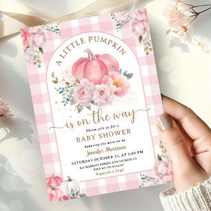 Pumpkin On The Way Baby Shower Girl Pink Fall Invitation