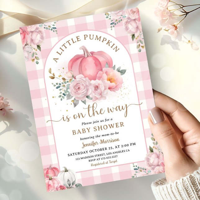 Pumpkin On The Way Baby Shower Girl Pink Fall Invitation (Creator Uploaded)