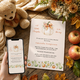 Pumpkin on the way fall cream Baby Shower Invitation