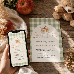 Pumpkin on the way fall sage plaid Baby Shower Invitation