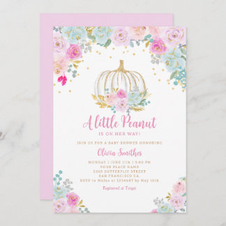 Pumpkin on the way Floral Pumpkin Girl Baby Shower Invitation
