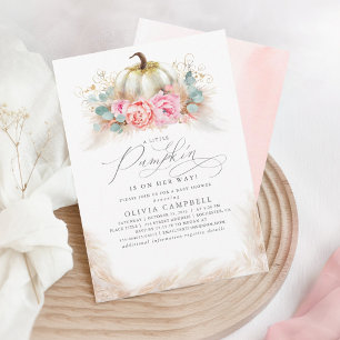 Pumpkin on the Way - Girl Baby shower Pink Fall Invitation