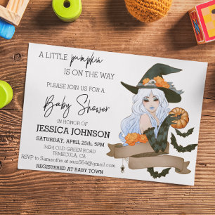 Pumpkin On the Way Witch Baby Shower Halloween  Invitation