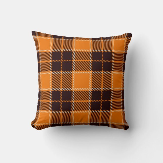 Pumpkin Orange Black Buffalo Plaid Halloween Decor Cushion (Front)