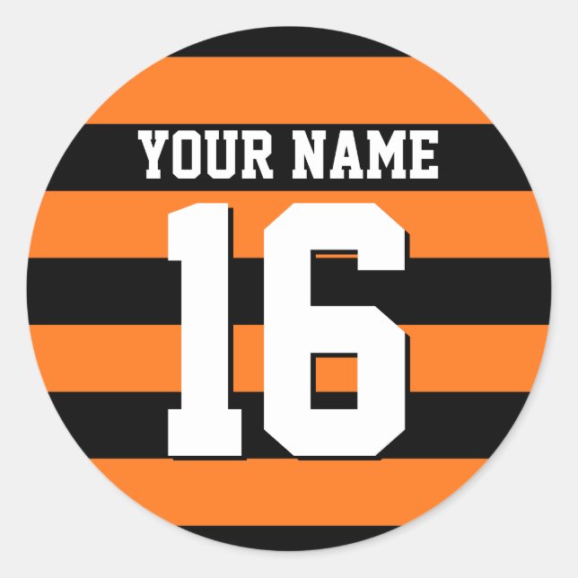 Pumpkin Orange Black Team Jersey Preppy Stripe Classic Round Sticker (Front)