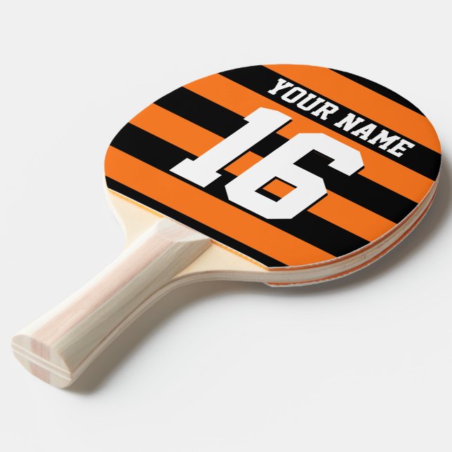 Pumpkin Orange Black Team Jersey Preppy Stripe Ping Pong Paddle (Front Angle)