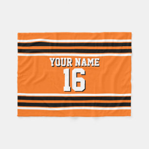 Pumpkin Orange Blk Team Jersey Custom Number Name Fleece Blanket