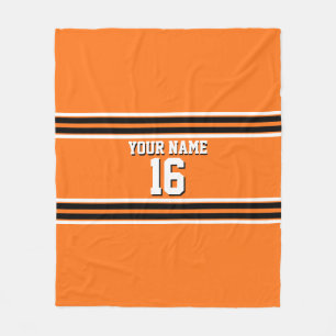 Pumpkin Orange Blk Team Jersey Custom Number Name Fleece Blanket