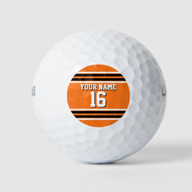 Pumpkin Orange Blk Team Jersey Custom Number Name Golf Balls (Front)