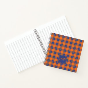 Pumpkin Orange Blue Tartan Plaid Monogrammed Notebook
